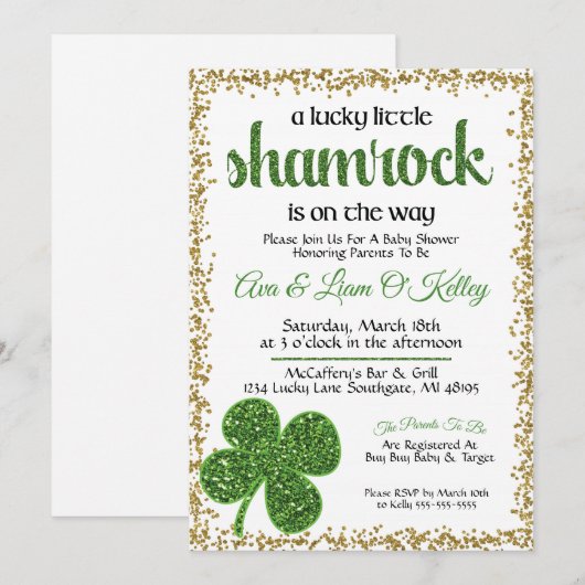 St. Patrick's Day Shamrock Baby shower Invitation Kaart (Voorkant / Achterkant)