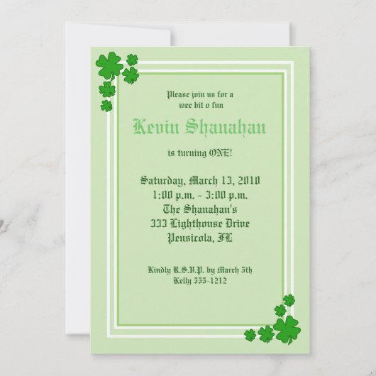 St. Patrick's Day Shamrock Birthday Invitation 5x7 Kaart (Voorkant)