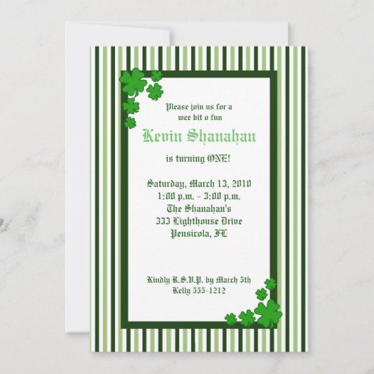 St. Patrick's Day Shamrock Birthday Invitation 5x7 Kaart (Voorkant)