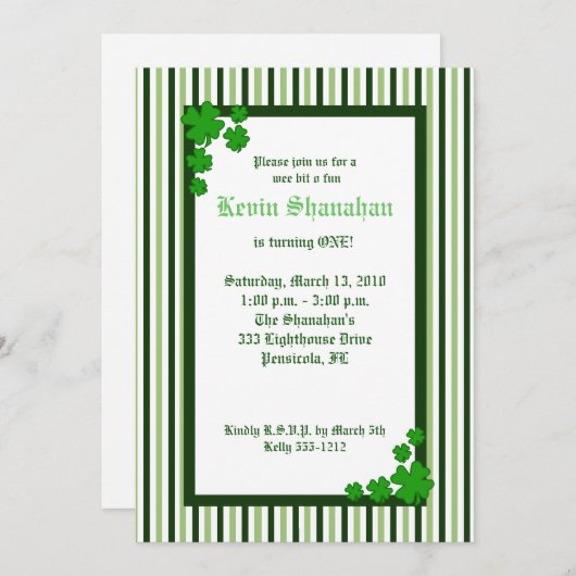 St. Patrick's Day Shamrock Birthday Invitation 5x7 Kaart (Voorkant / Achterkant)