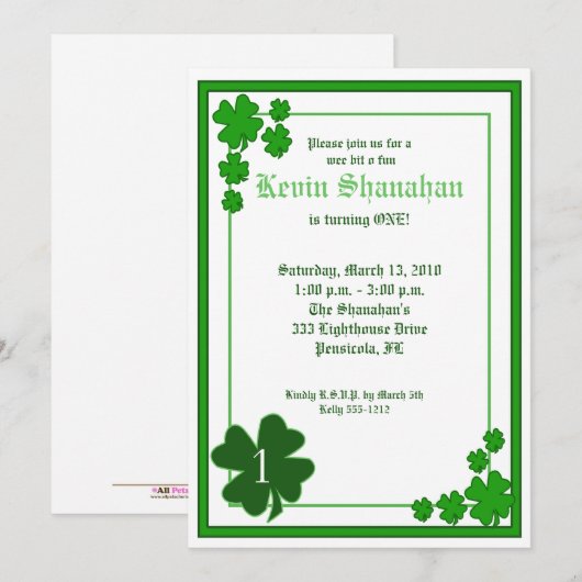 St. Patrick's Day Shamrock Birthday Invitation 5x7 Kaart (Voorkant / Achterkant)
