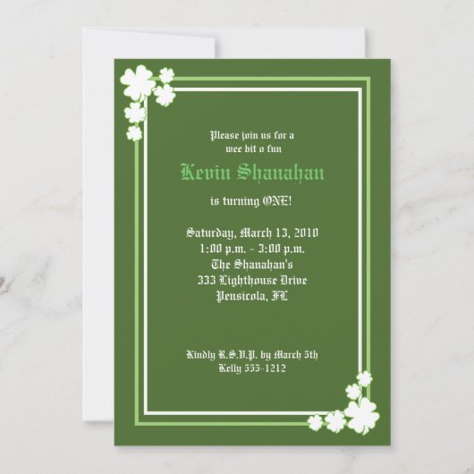 St. Patrick's Day Shamrock Birthday Invitation 5x7 Kaart (Voorkant)
