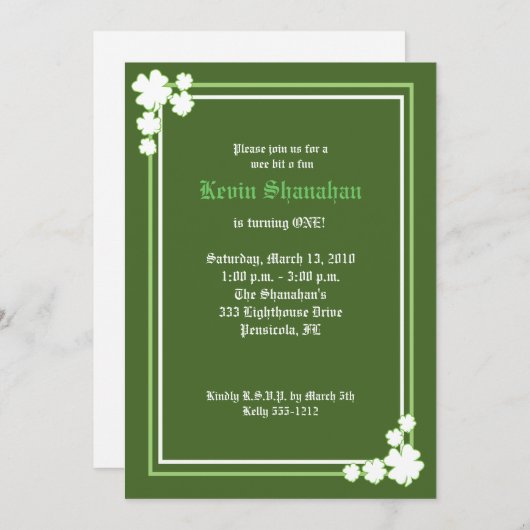 St. Patrick's Day Shamrock Birthday Invitation 5x7 Kaart (Voorkant / Achterkant)