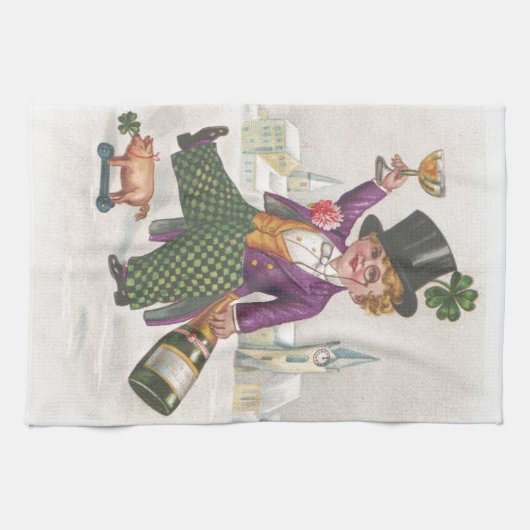 St. Patricks Day Shamrock Champagne Theedoek (Horizontaal)