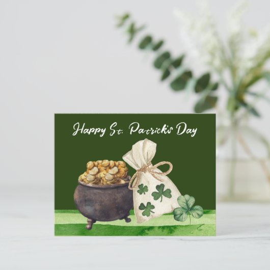 St. Patrick's Day Shamrock Clover and Pot Briefkaart (Staand voorkant)