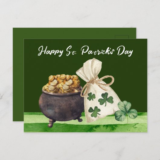 St. Patrick's Day Shamrock Clover and Pot Briefkaart (Voorkant / Achterkant)