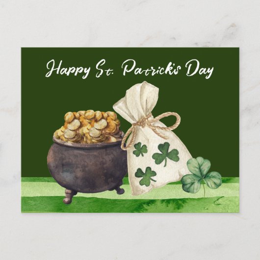 St. Patrick's Day Shamrock Clover and Pot Briefkaart (Voorkant)