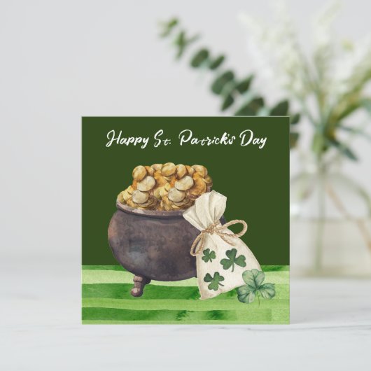 St. Patrick's Day Shamrock Clover and Pot Kaart (Staand voorkant)