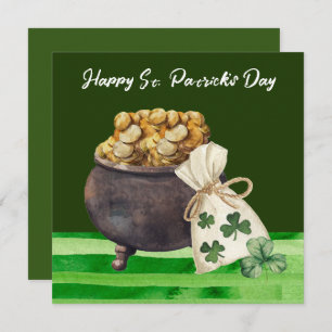 St. Patrick's Day Shamrock Clover and Pot Kaart
