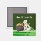 St. Patrick's Day Shamrock Clover and Pot Magneet (Voorkant / Achterkant)