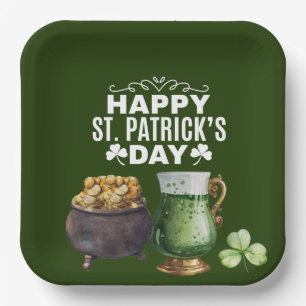 St. Patrick's Day Shamrock Clover and Pot Papieren Bordje