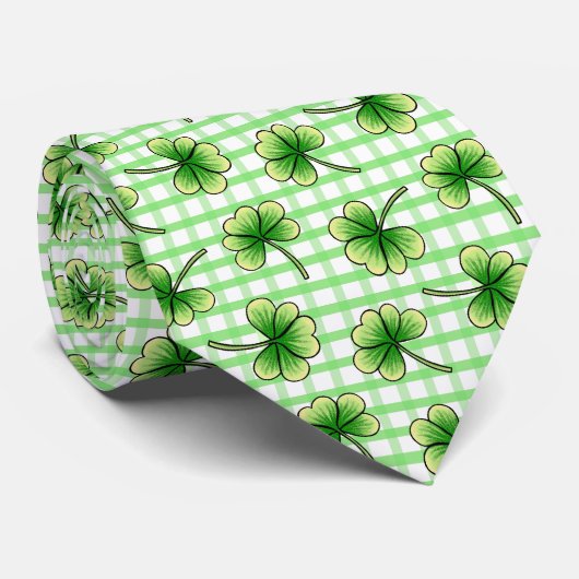 St Patrick's Day Shamrock Clover Pattern Stropdas (Opgerold)