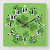 St Patrick's Day Shamrock Clover Pattern Vierkante Klok (Voorkant)