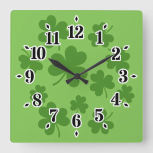St Patrick's Day Shamrock Clover Pattern Vierkante Klok