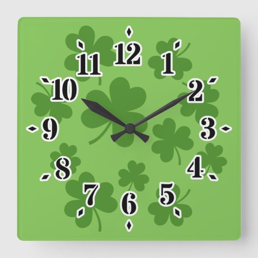 St Patrick's Day Shamrock Clover Pattern Vierkante Klok (Voorkant)