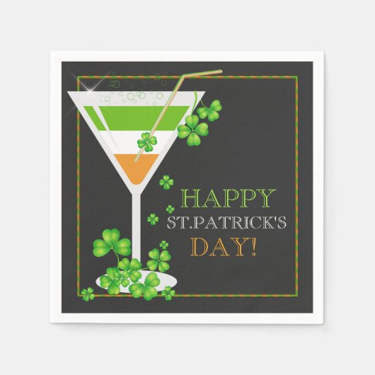 St. Patrick's Day Shamrock Cocktail Papieren serve Servet (Voorkant)