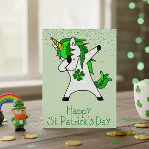 St. Patrick's Day Shamrock Dabbende Eenhoorn Groen Briefkaart