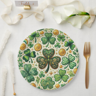 St. Patrick's Day Shamrock en goud patroon Papieren Bordje