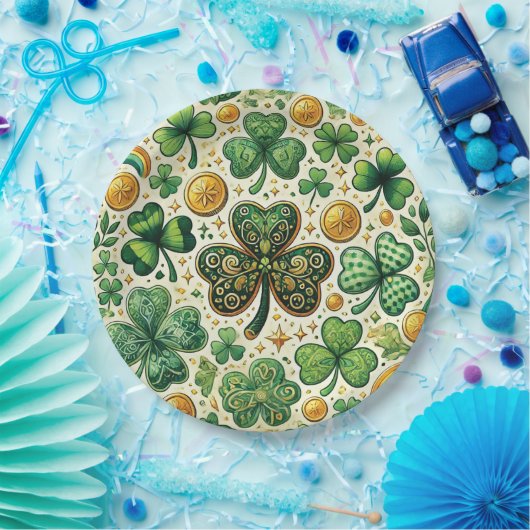 St. Patrick's Day Shamrock en goud patroon Papieren Bordje (Feest)