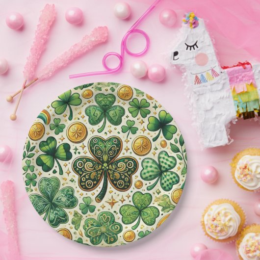 St. Patrick's Day Shamrock en goud patroon Papieren Bordje (Feest)