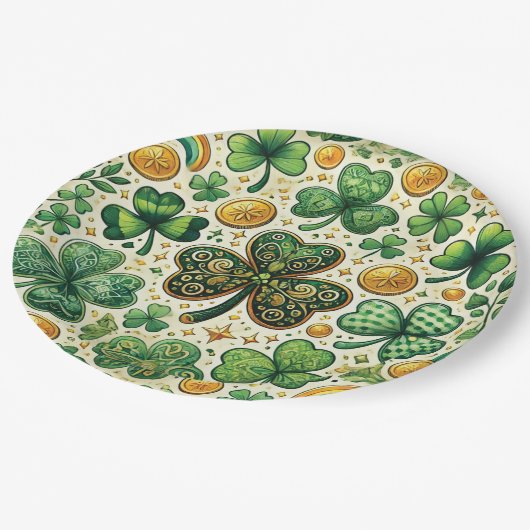 St. Patrick's Day Shamrock en goud patroon Papieren Bordje (Gekanteld)