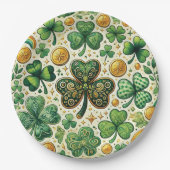 St. Patrick's Day Shamrock en goud patroon Papieren Bordje (Voorkant)