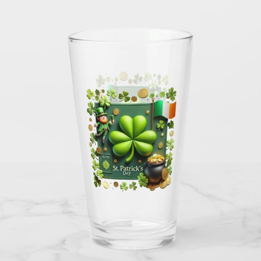 St. Patrick's Day Shamrock en Leprechaun Pint Glas (Achterkant)