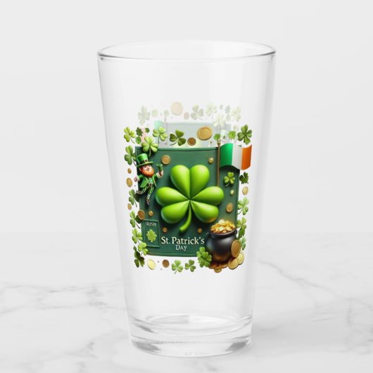 St. Patrick's Day Shamrock en Leprechaun Pint Glas (Voorkant)