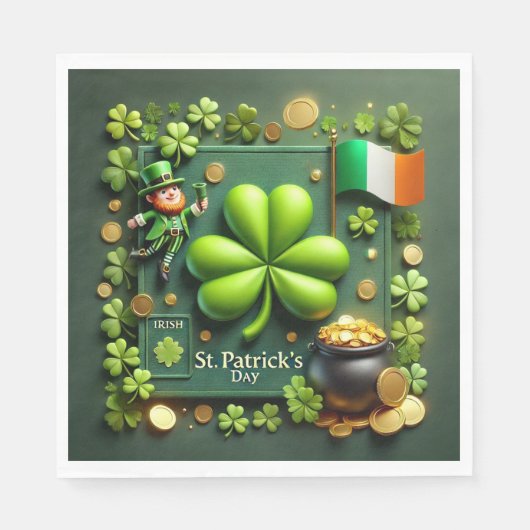 St. Patrick's Day Shamrock en Leprechaun Servet (Voorkant)