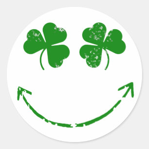 St Patrick's Day Shamrock face humor Ronde Sticker