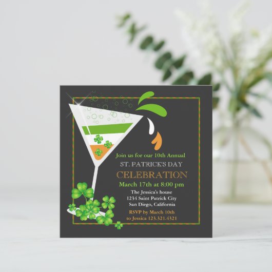 St. Patricks Day Shamrock Flag Cocktail Invitation Kaart (Staand voorkant)