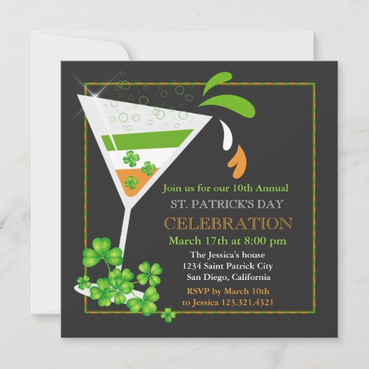 St. Patricks Day Shamrock Flag Cocktail Invitation Kaart (Voorkant)