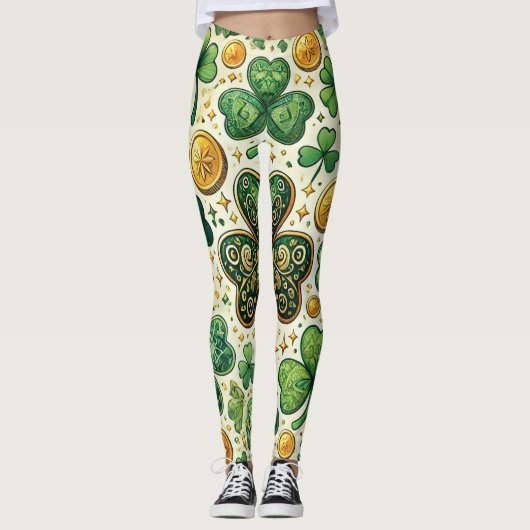 St. Patrick's Day Shamrock & Gold Dames Leggings (Voorkant)