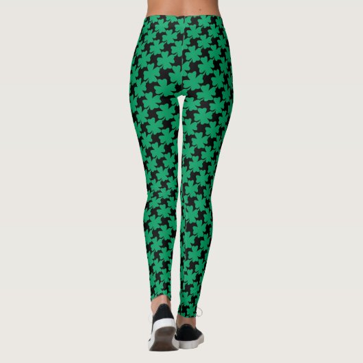 St Patrick's Day Shamrock Green Pattern Black 2023 Leggings (Achterkant)