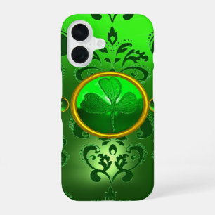 ST. PATRICK'S DAY SHAMROCK GROENE DAMAST iPhone 16 HOESJE