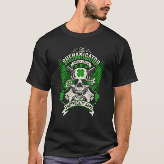 St Patricks Day Shamrock Guitar Rock N Roll Skull  T-shirt (Voorkant)