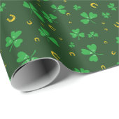 St. Patricks Day Shamrock & Horseshoes Green Gold Cadeaupapier (Rol Hoek)