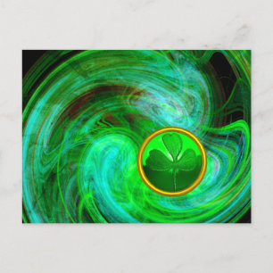 ST PATRICKS DAY SHAMROCK IN BLAUW GROENE FRACTALS FEESTDAGENKAART