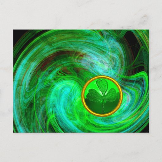 ST PATRICKS DAY SHAMROCK IN BLAUW GROENE FRACTALS FEESTDAGENKAART (Voorkant)
