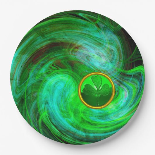ST PATRICKS DAY SHAMROCK IN BLAUW GROENE FRACTALS PAPIEREN BORDJE (Voorkant)