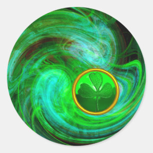 ST PATRICKS DAY SHAMROCK IN BLAUW GROENE FRACTALS RONDE STICKER