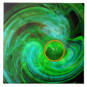 ST PATRICKS DAY SHAMROCK IN BLAUW GROENE FRACTALS TEGELTJE (Voorkant)