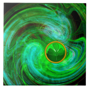 ST PATRICKS DAY SHAMROCK IN BLAUW GROENE FRACTALS TEGELTJE