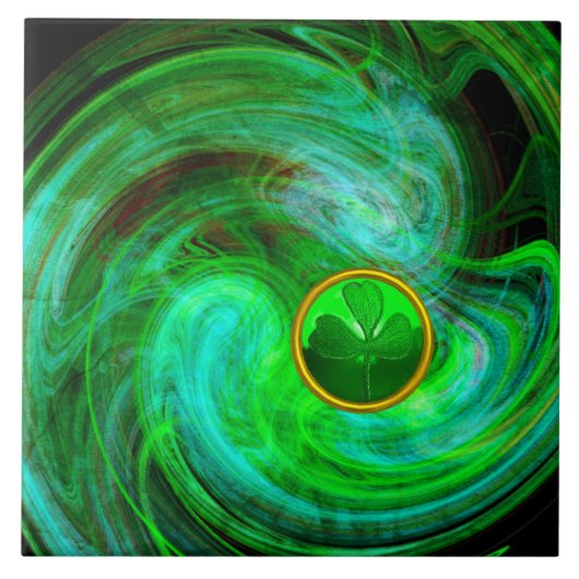 ST PATRICKS DAY SHAMROCK IN BLAUW GROENE FRACTALS TEGELTJE (Voorkant)