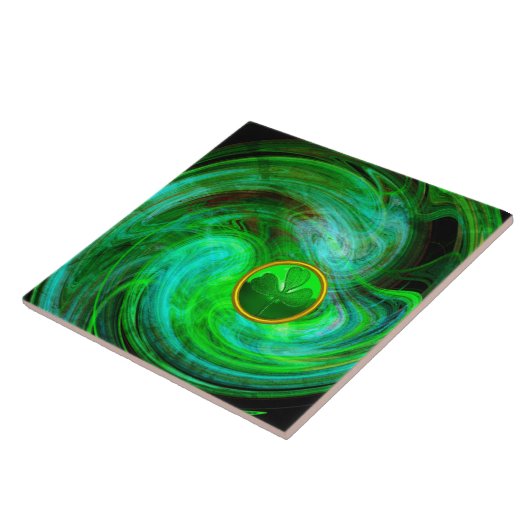 ST PATRICKS DAY SHAMROCK IN BLAUW GROENE FRACTALS TEGELTJE (Zijkant)