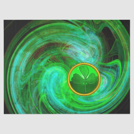 ST PATRICKS DAY SHAMROCK IN BLAUW GROENE FRACTALS TISSUEPAPIER (Voorkant)