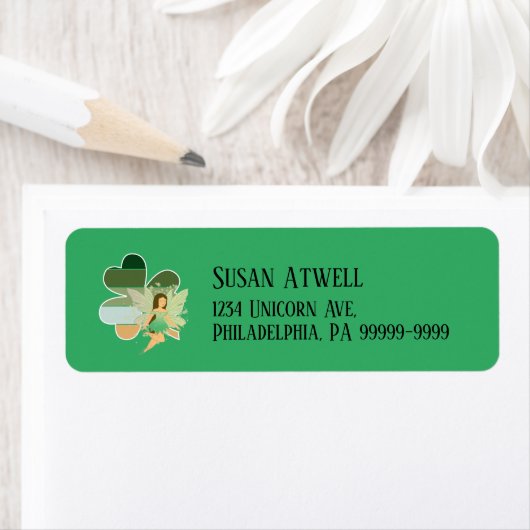 St. Patrick's Day Shamrock Irish Fairy RTL Adres Etiket (Insitu)