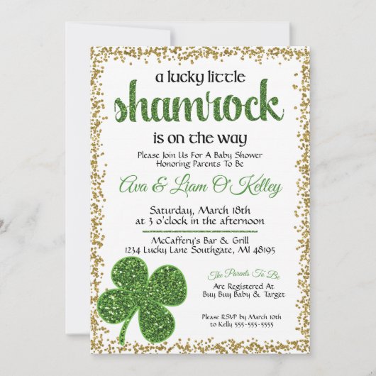 St. Patrick's Day Shamrock Kraamfeest Uitnodiging (Voorkant)