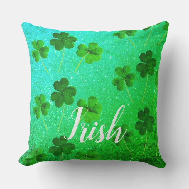 St Patrick's Day Shamrock Leaf Glitter Green Ombre Buitenkussen (Voorkant)