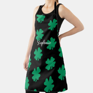 St Patrick's Day Shamrock Leaf Groen Zwart 2024 Schort